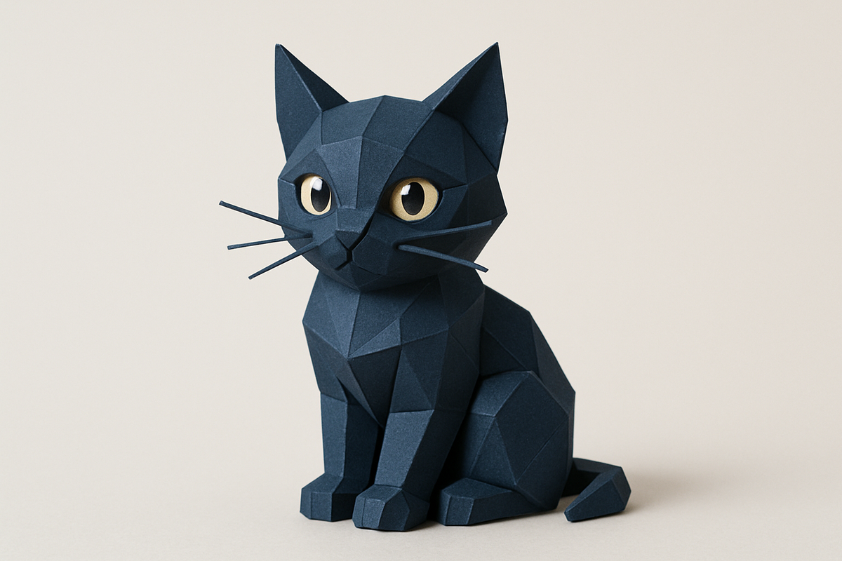 a navy papercraft cat