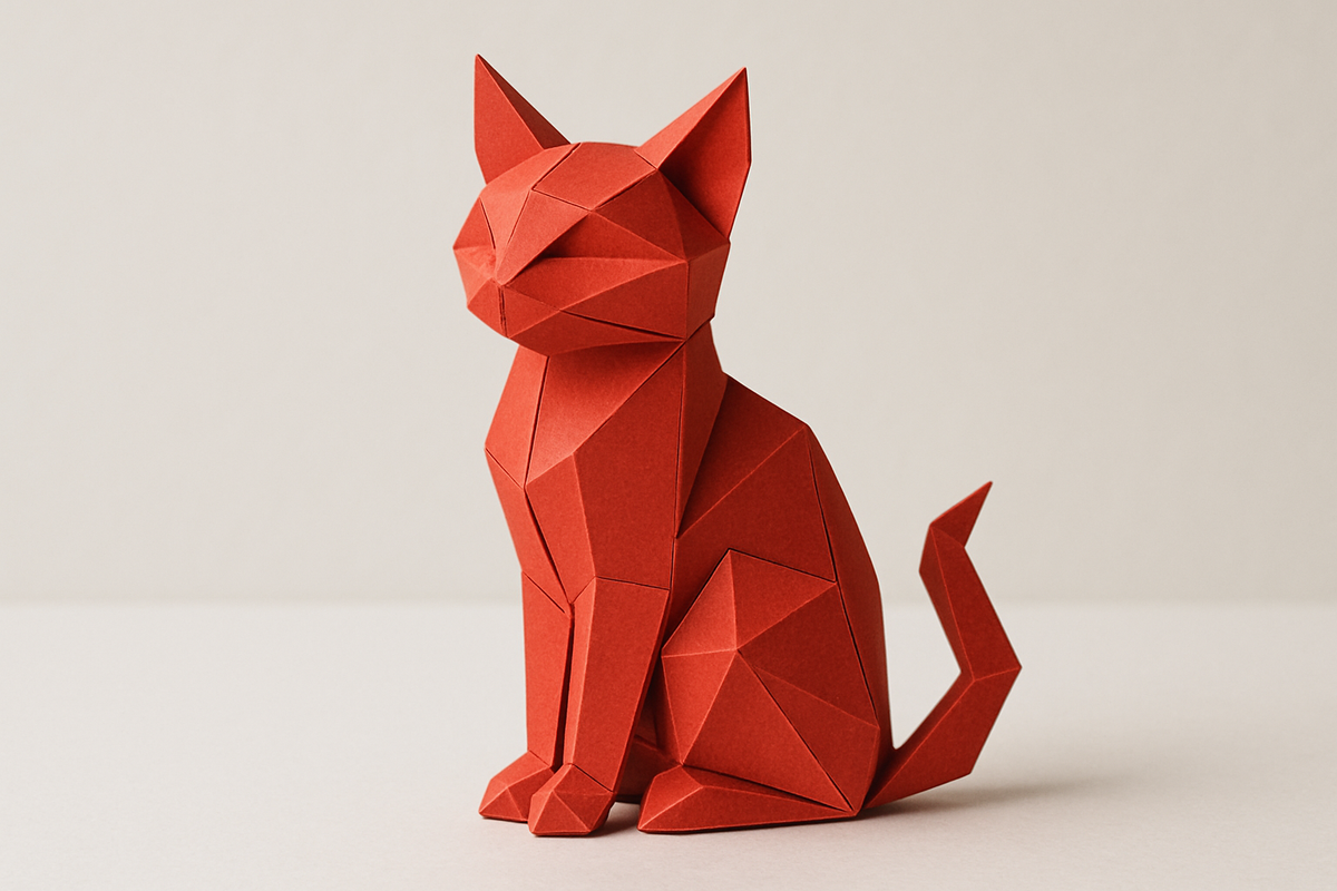 A red papercraft cat